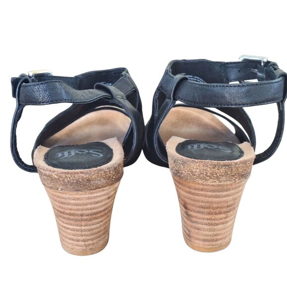 Sofft Melina Sandals Black Leather Stacked Block Heel Buckle Ankle Strap size 8 - Picture 5 of 16